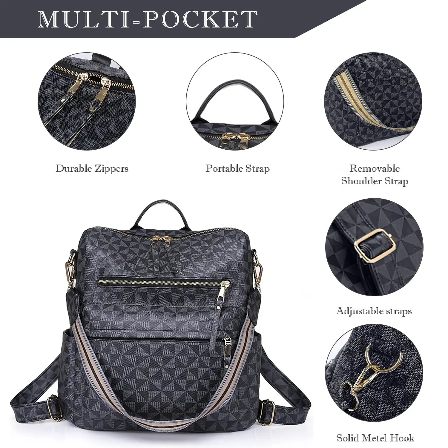 Ship from US Womens Backpack Purse Leather Travel Fashion Convertible Large Ladies College Shoulder Bag 250304FBB