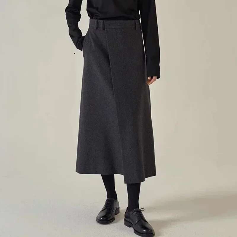 Women New Autumn And Winter Niche Mid-Length High-Waisted 100% Wool A-E Midi Skirt