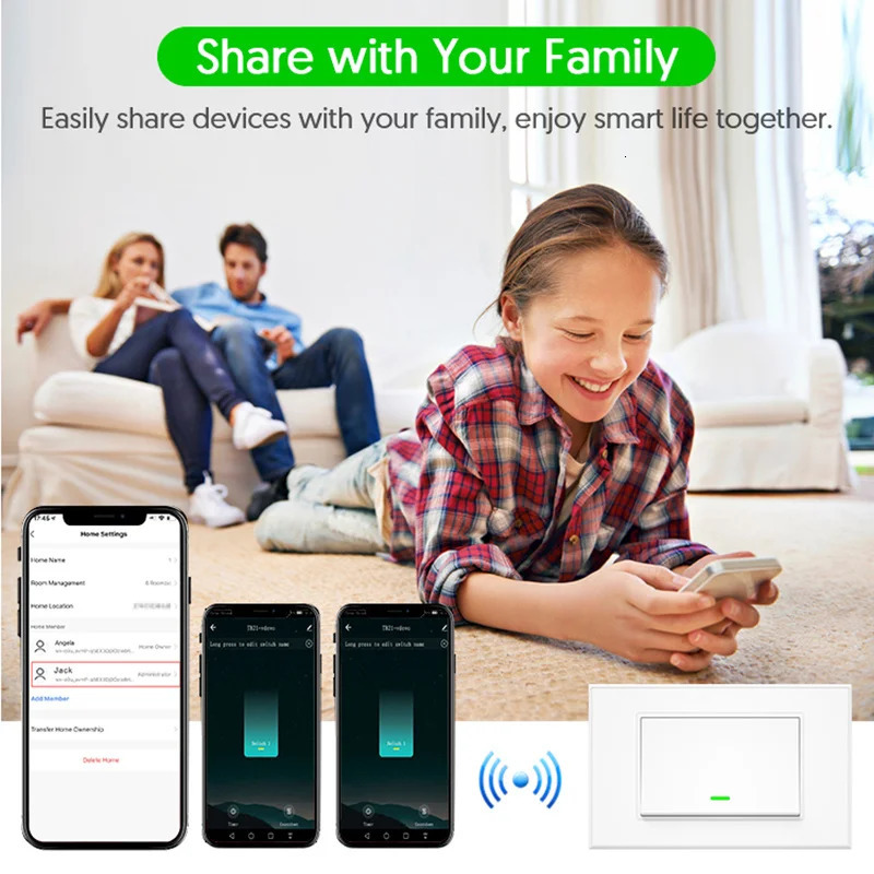 Milfra Smart Wifi Switch Neutral Wire Optional Intelligent Wall Button Light Switches AC100-240V Tuya APP Voice Control by Alexa 250303