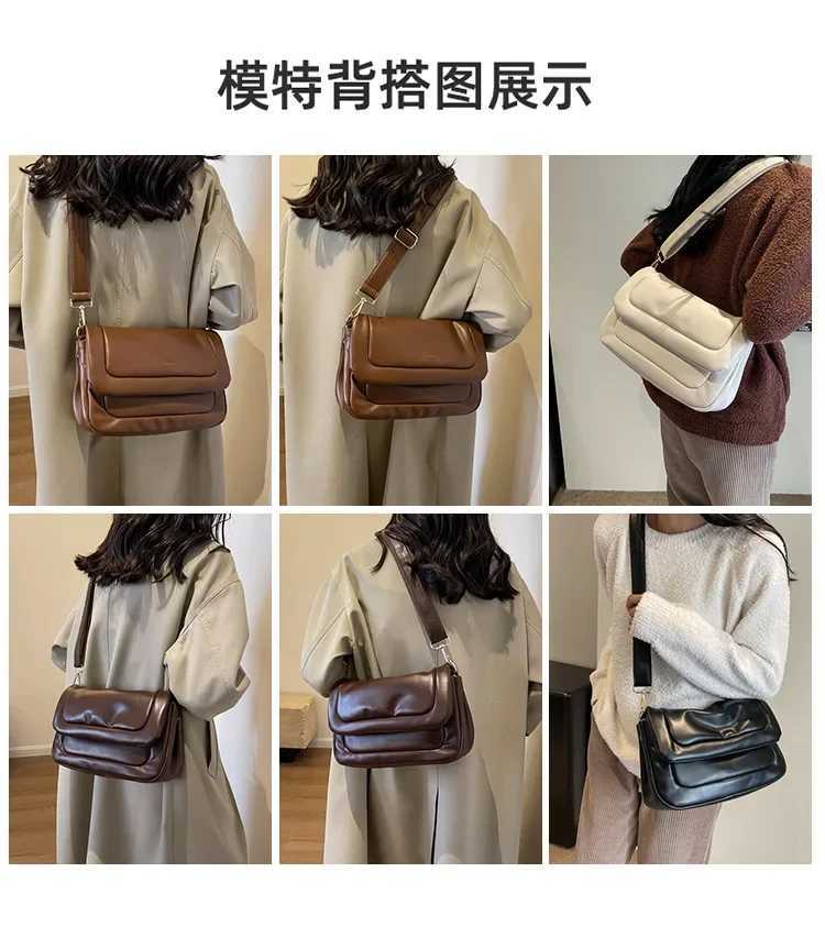 Brand Designer PU Leather Padding Quilted Womens Shoulder Bag Retro Crossbody Bag Flap Handbag Y250303