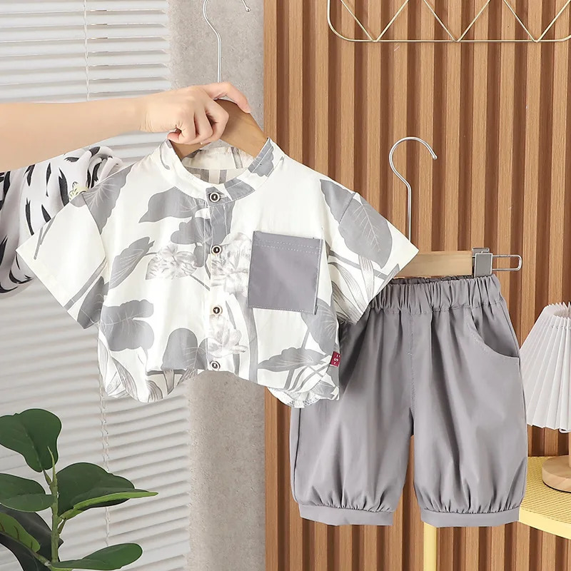 Toddler Summer 1st Birthday Boy Outfit Korean Style Cute Turn-down Collar Short Sleeve Shirts and Shorts Boys Clothes Sets 250304