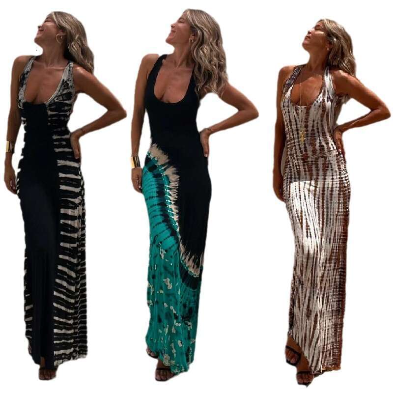 New European and American sexy multi print backless cross dress for women 2025 temperament versatile new trendy clothing ins