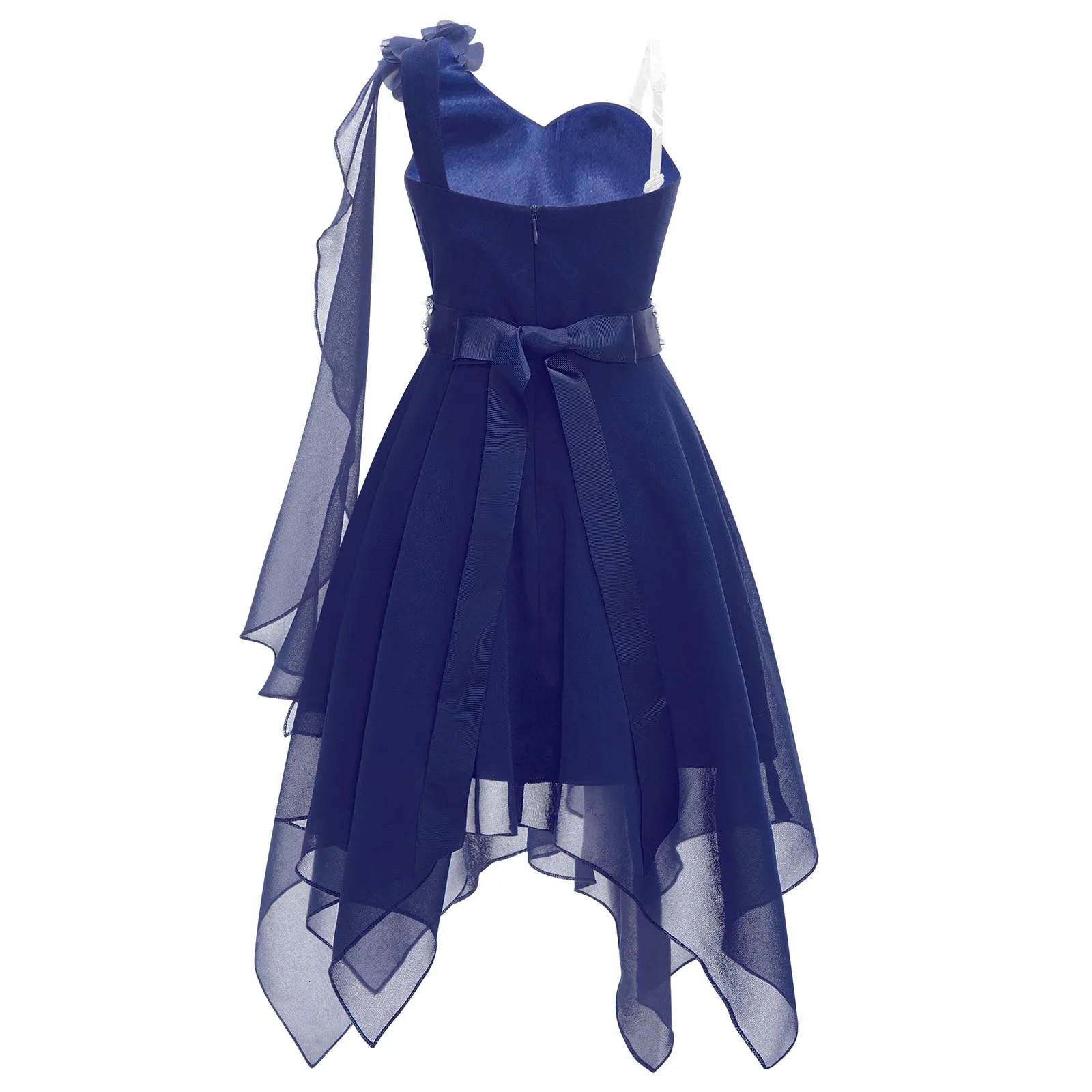 Kids Flower Girls Dress Princess Birthday Party Wedding Bridesmaid One Shoulder Chiffon Summer with Shiny Beaded Sash 250303