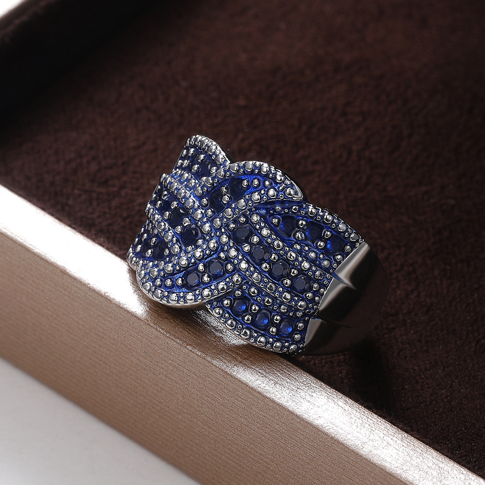 Solitaire Ring Luxury 925 Sterling Silver Royal Blue Diamond Ring Women's White Gold Crystal Ring Fashion Wedding Jewelry Exquisite Gift