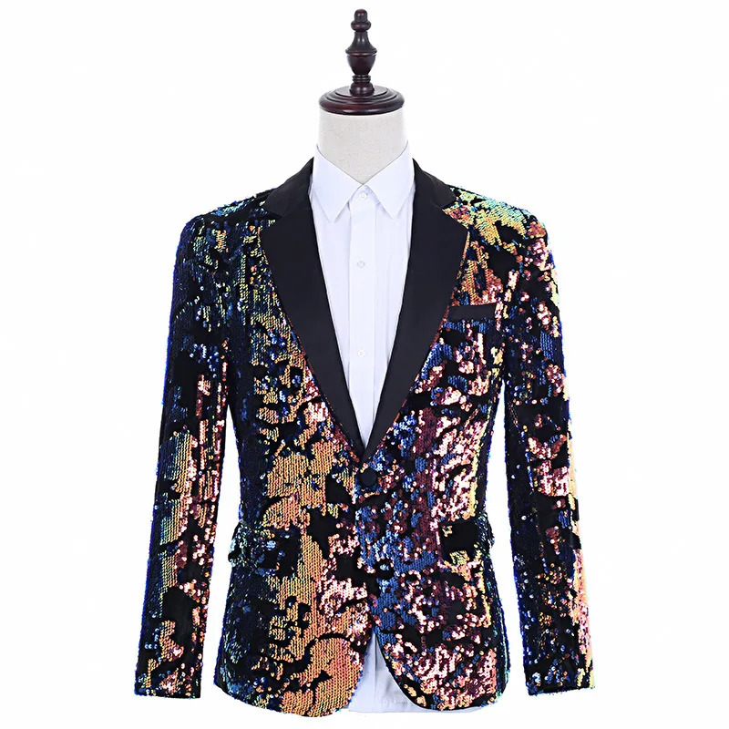 One Blazer Fashion Sequins Men Suit Coat Stage Performance Shiny Costume Dance Clothing Banquet Personalized Male Jacket 250304