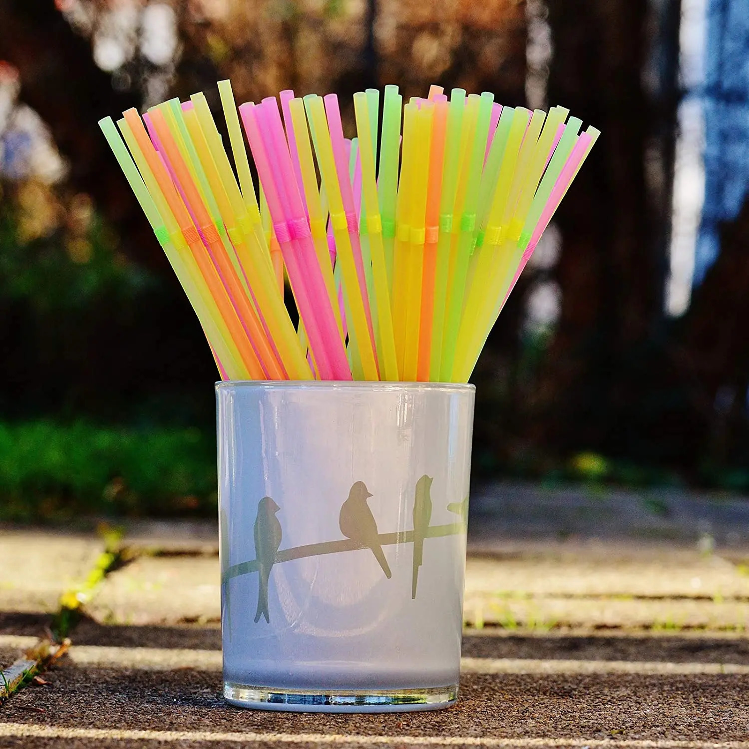 1000-100Counts Neon Colored Flexible Plastic Drinking Straws Disposable Straw 8.2 inches Tall Assorted Colors 250228