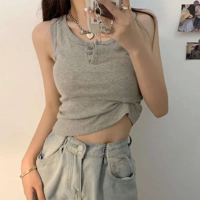 for Sexy Tank Women Solid Sleeveless Ribbed Knit Vest Top Cropped Woman Female Clothes
