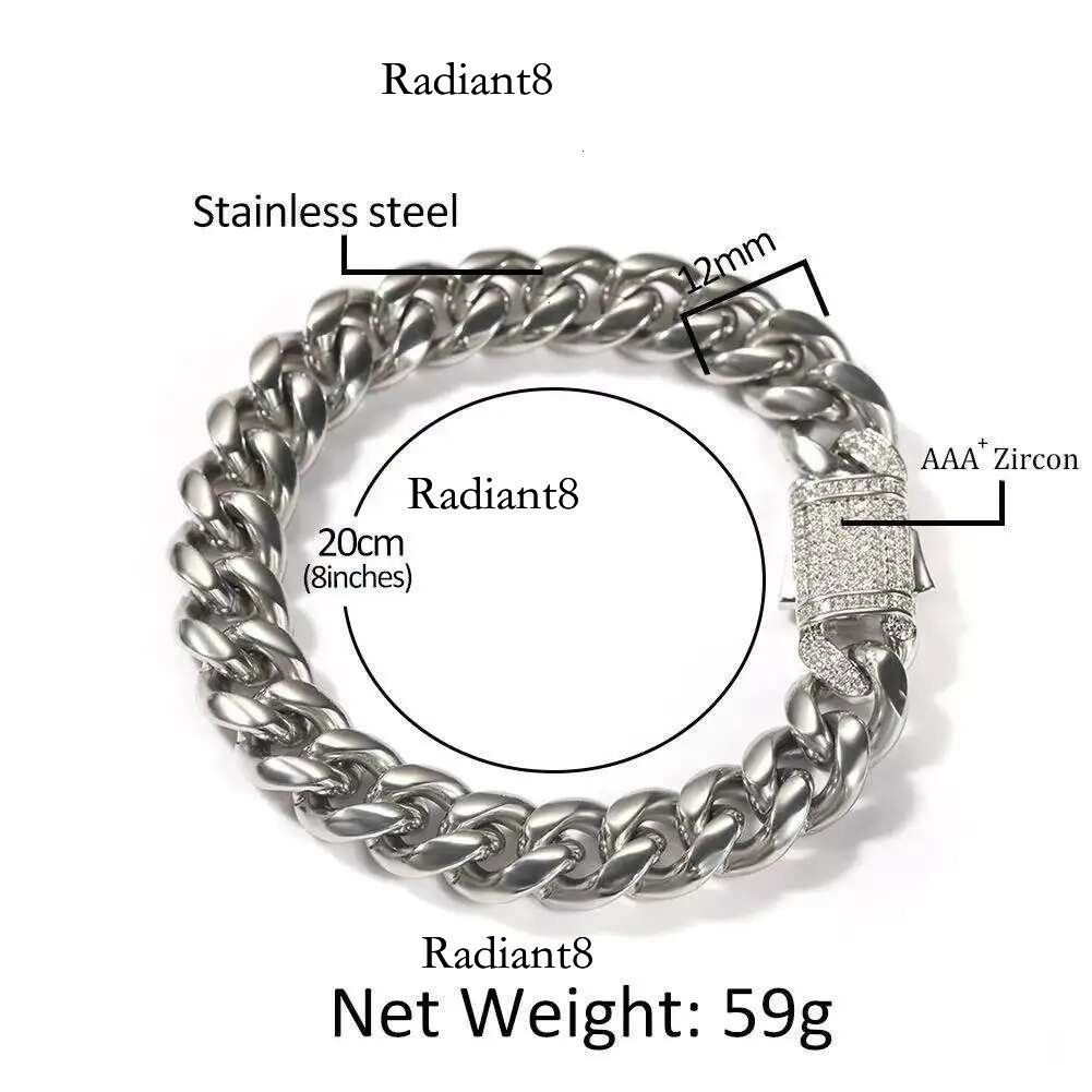 Stainless steel Cuban chain hip-hop men's trendy zircon spring buckle bracelet exaggerated thick necklace
