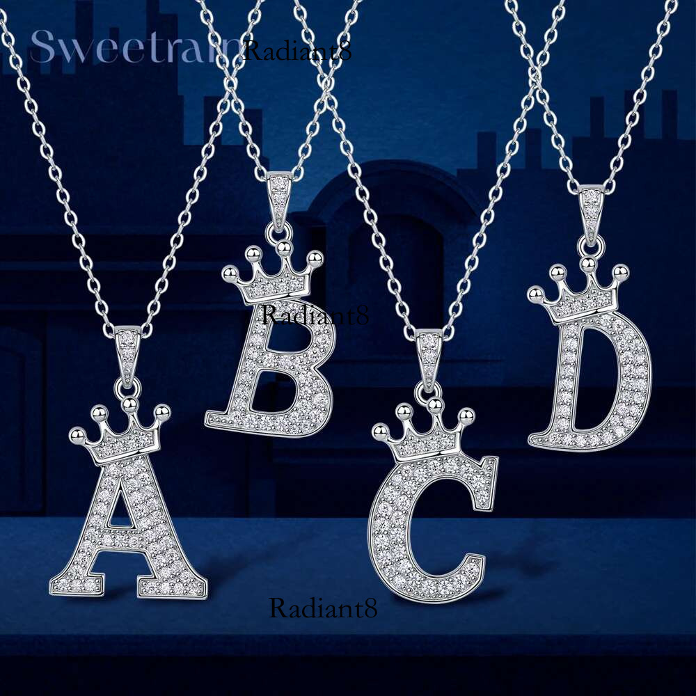 Sier Initial Necklace Sparkg Full Moissanite Dia Pendant Charm Necklaces for Women Letter Name Choker Jewelry Gift