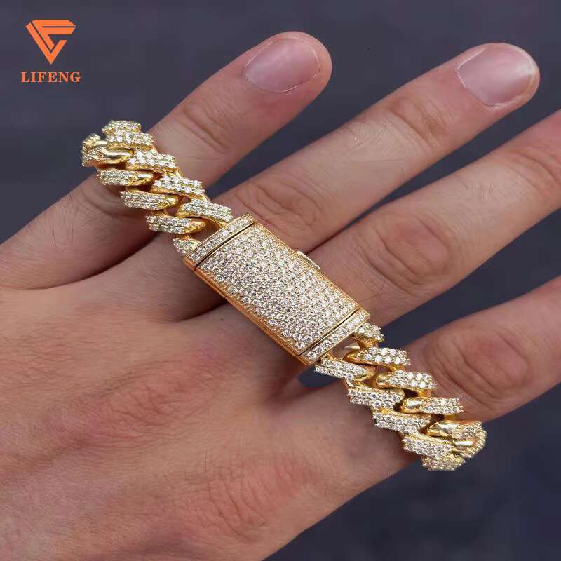 12Mm Ice Out VVS Moissanite Sterg Sier K Chain Hip Hop Cuban Necklace Bracelet For Men And Women