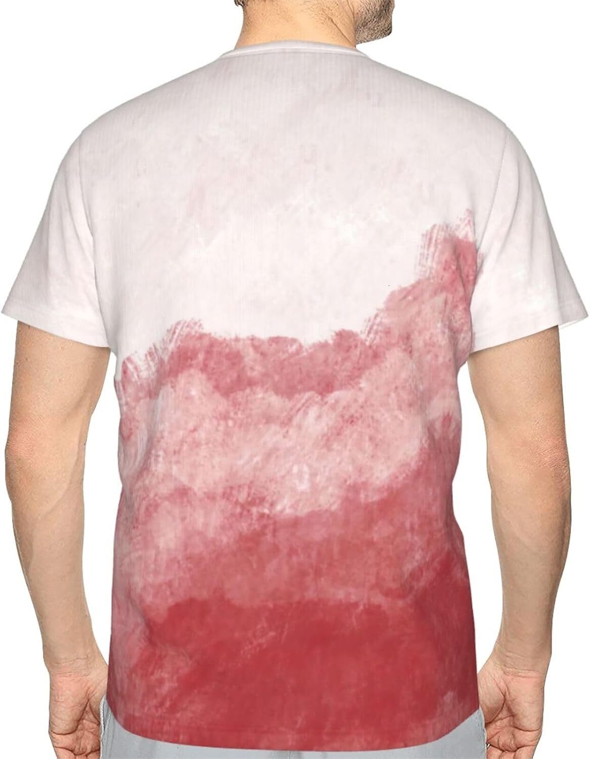 Mens T shirt Red-Pink Gradient 3D Printed T-Shirt for Men and Women - Abstract Landscape Graphic Casual Trendy Crew Neck Casual tops summer clothes