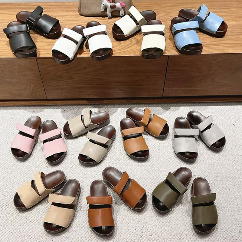2025 Fashion Chypre Slippers Designer Clog Sandals Platform Beach Flip Flops Leather Slides Women Mules 758