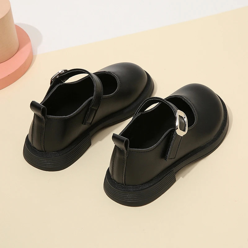 Kids Girls Black Uniform School Shoes Versatile Casual Buckle Simple Spring Children Roundtoe Matter Loafers Nonslip 250303