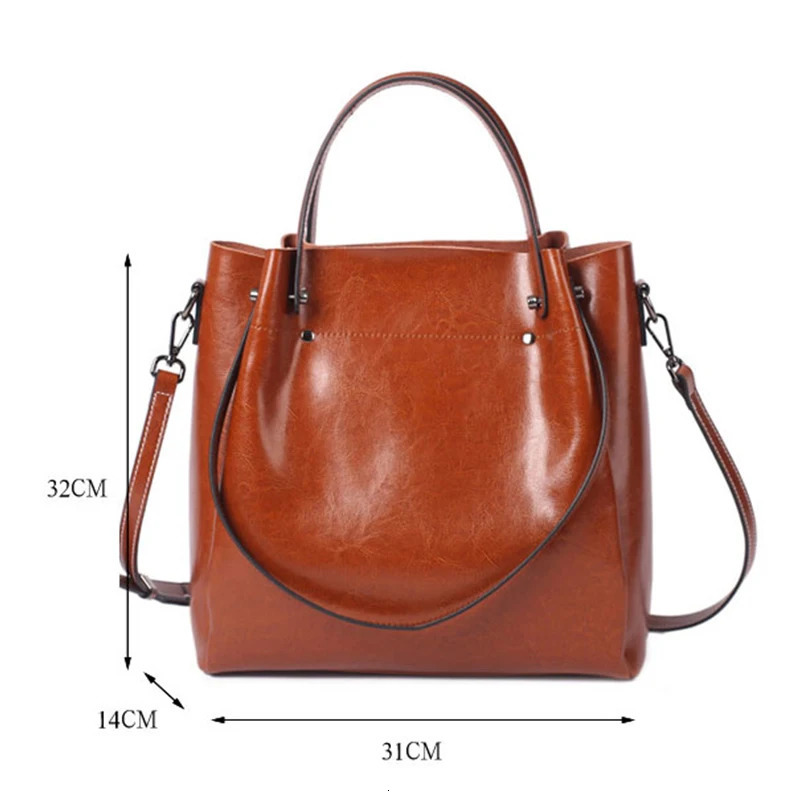 100% Genuine Leather Women Tote Bag Large Capacity High Quality Cowhide Womens Shoulder Bags Wrinkled Opening Fashion Handbag 250303