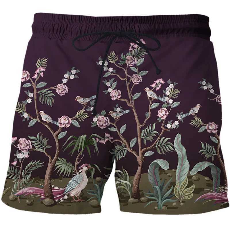 Summer Woods Peacock Short Pants Women Men 3D Printed Swimsuit Swim Trunks Beach Shorts Skateboard Sport Cool Gym Ice ShortsT250304