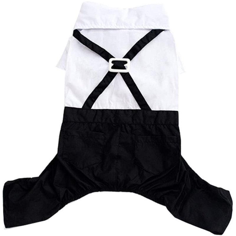 Stylish Dog Tuxedo Suit Prince Wedding Costume White Black Formal Tuxedo with Bowtie Puppy Clothes Dog Jumpsuit for Small Dogs