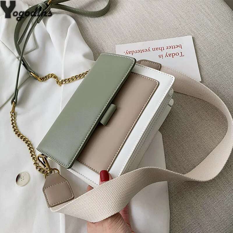 Contrast color Leather Crossbody Bags For Women Travel Handbag Fashion Simple Shoulder Messenger Ladies Small Flap Bag