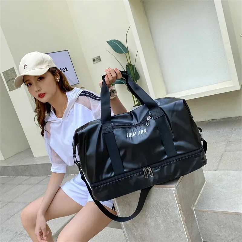 Large Capacity Women Gym Bags Pearlescent Sports Fitness Training Handbag With Shoes Pocket Waterproof Yoga Travel Duffel Bag Y250304