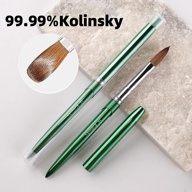 100% Kolinsky Acrylic Nail Brush 1Pcs Green Crimped Metal Handle Drawing Brush for Acrylic Powder Size 2-18 250304