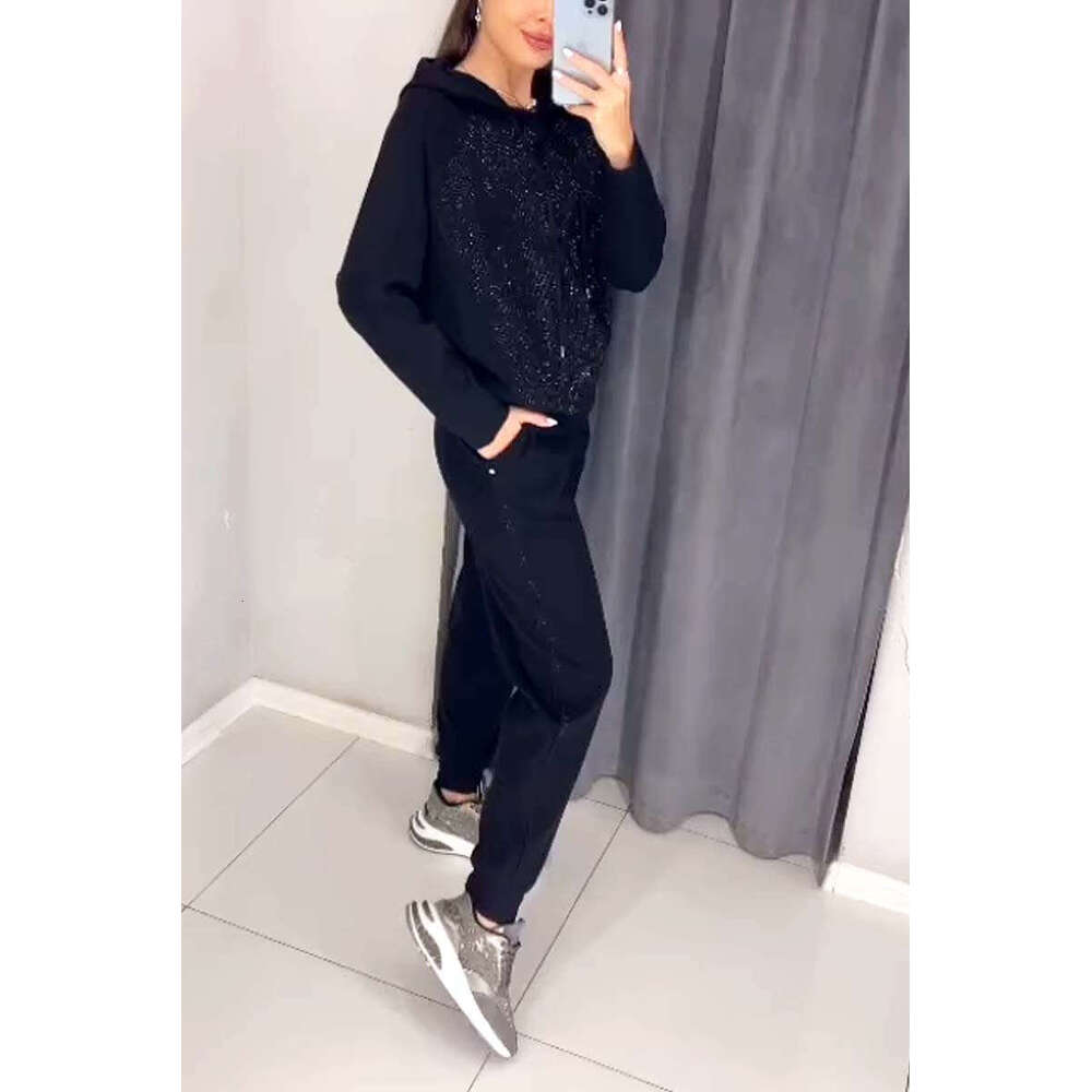 European American Spring and Autumn Knitted Design Hot Dia Hoodie Set for Women 2025 New Casual Fashion Trendy Clothing