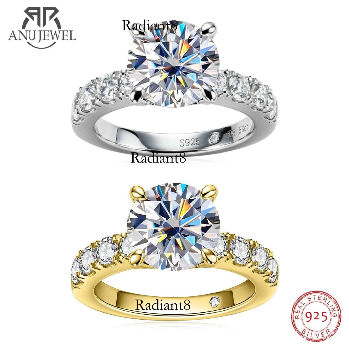 AnuJewel 4.3cttw D Color Moissanite Engagement Sterg Sier Gold Plated Lab Created Dia Wedding Band Rings