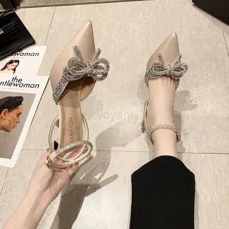 Wens Crystal Sandals Classic Fairy Bow High H Summer New Water Diamd Fine Heel Bridesmaid Wedding Shoes Z250304