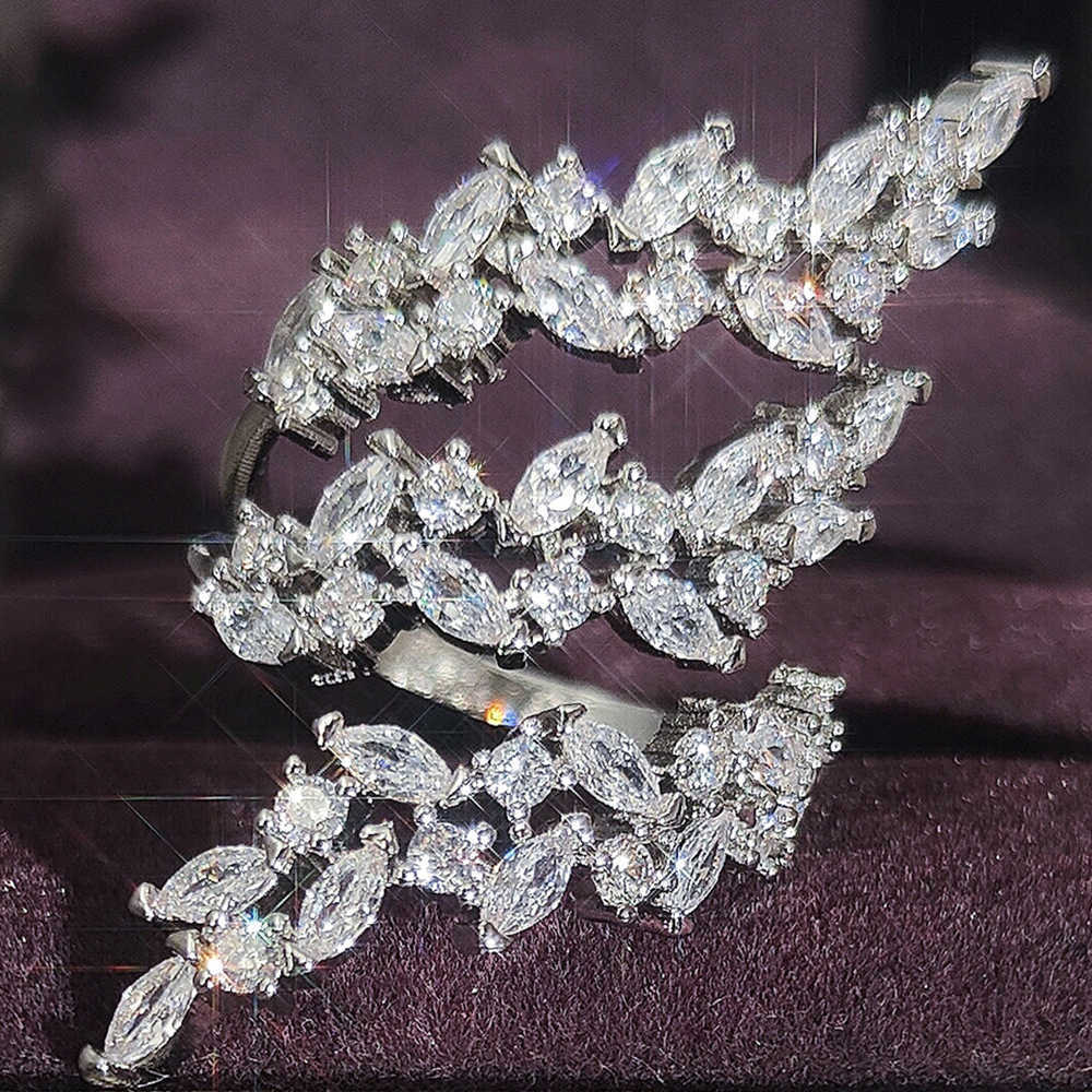Couple Rings Simple and fashionable new wheat ear hand set diamond womens ring copper plated white gold 18K gold r6685 H25303