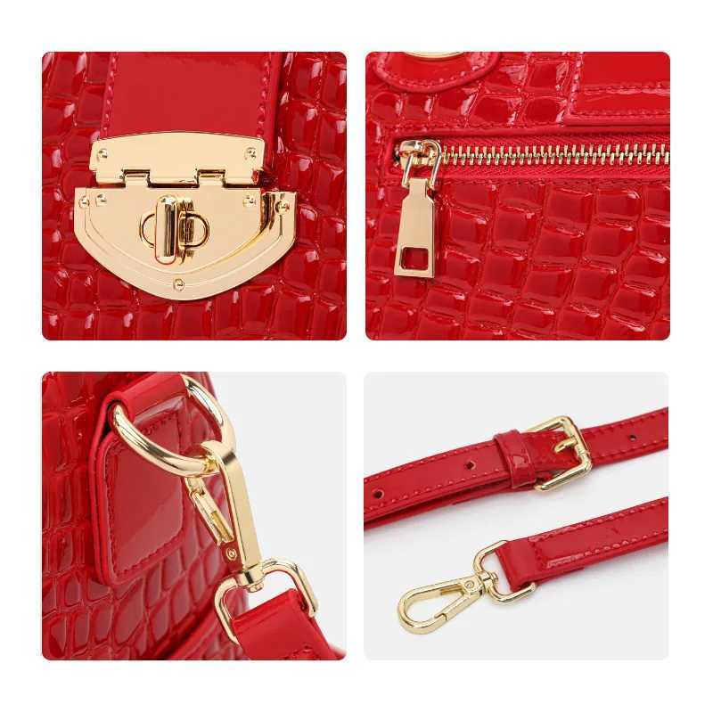 Aidrani Red genuine leather bag cowhide bag crocodile-embossed tote bag Boston bag high-end commuting womens handbag. Z250303