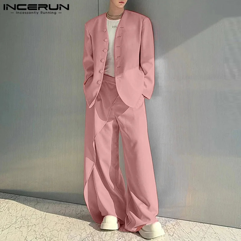 Fashion Casual Sets INCERUN Handsome Mens Solid Tops Long Pants Streetwear Male All-match Simple Two piece Sets S-5XL 250303
