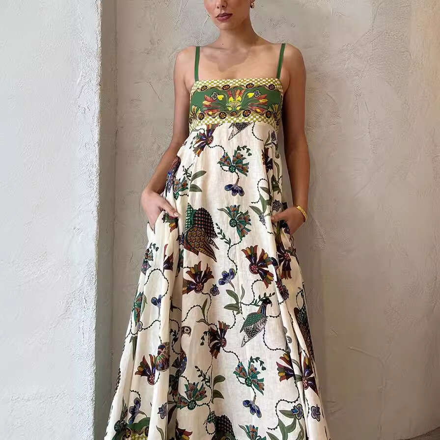 2025 summer suspender cotton and en printed sleeveless sexy dress for women with versatile temperament in 2025, new trendy clothing ins