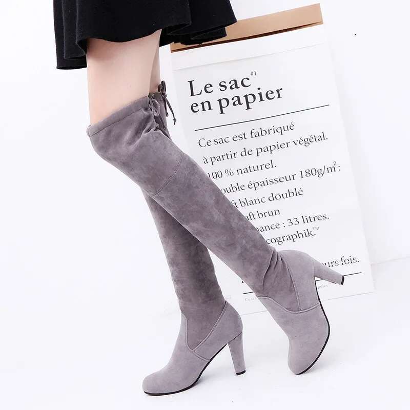 2025 OVERThe Winter Knee Women Stretch Fabrics High Heel Slip on Shoes Pointed Toe Woman Long Boots Size Plus Size34-43