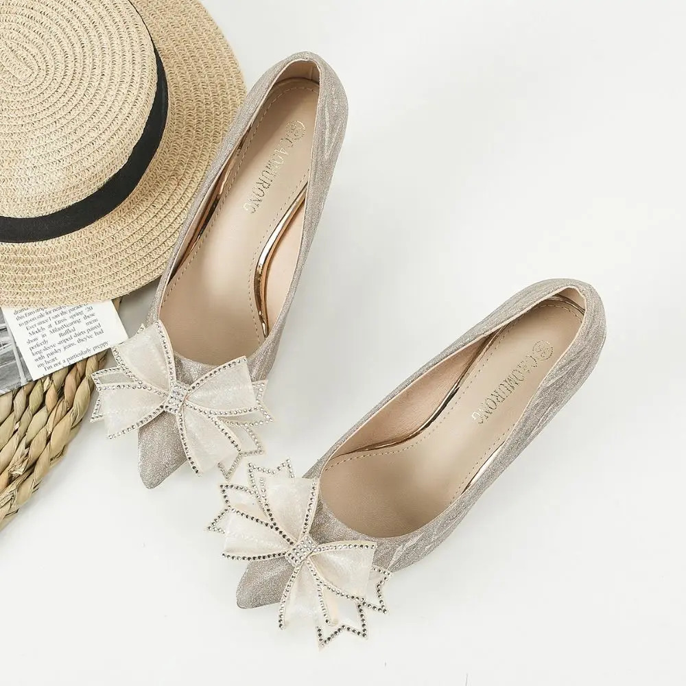 1PC Rhinestone Women Shoes Decorations Shiny Bow n Shoes Buckle Accessories DIY BagsClothesShoes Bow Shoes Charm 250218