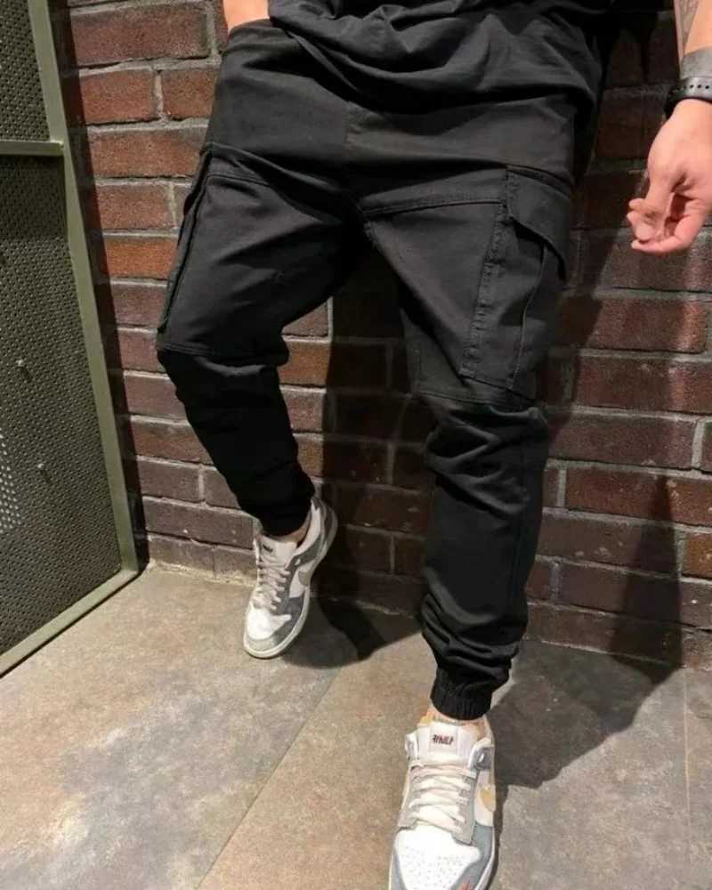 Elastic ankle pants Mens pants Street wear mens overalls with ankle strap drawstring waist multi-pocket slim fit casual pantsXJ250303