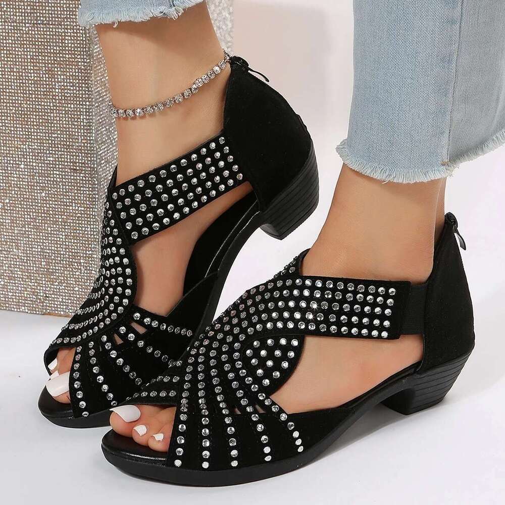 fashion 2025 new comfortable dance sandals rhie zipper crystal indoor women's open-toe shoes
