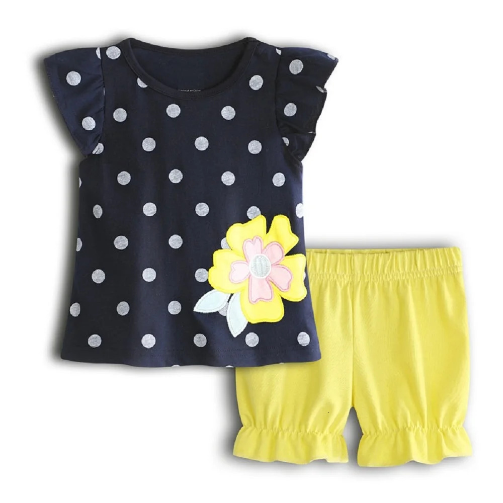 Polka Dot Baby Girls Clothes Set Dog Print Summer Outfits Children Tee Shirts Pant 2-Pieces Girls Suit Blouse Outfits Tops 0-2Y 250304