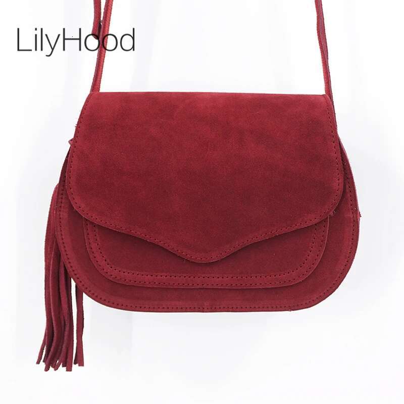 Women Genuine Leather Suede Small Size Saddle Leisure Retro Bohemian Hippie Ibiza Fringed Bury Side Sg Shoulder Bag