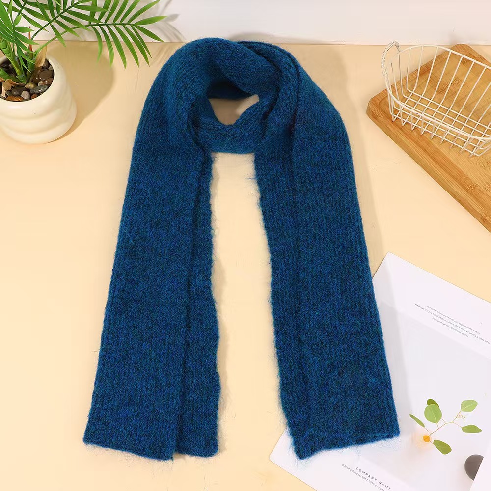 T222 new pure color woolen velvet scarf autumn and winter warm thick neck high-grade temperament knitted versatile scarf