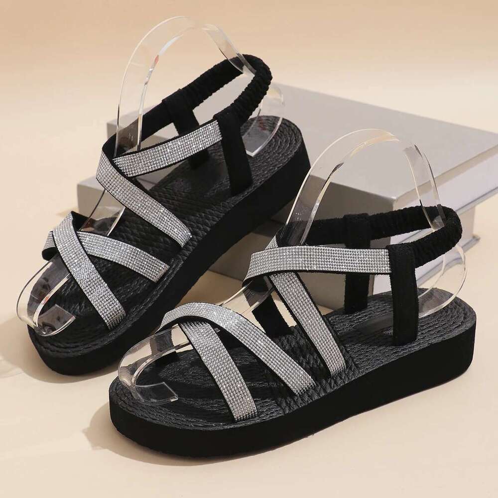 trend Women's fashion anti-slip wear comfortable soft soled bright sandals with belt