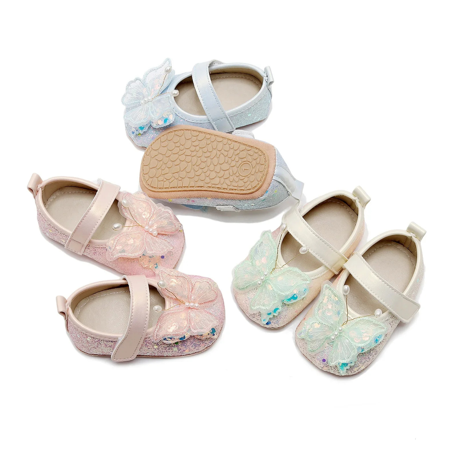 Baby Shoes Cute Bow Princess Shining 3D Butterfly Mary Jane Apartment Anti slip 250303