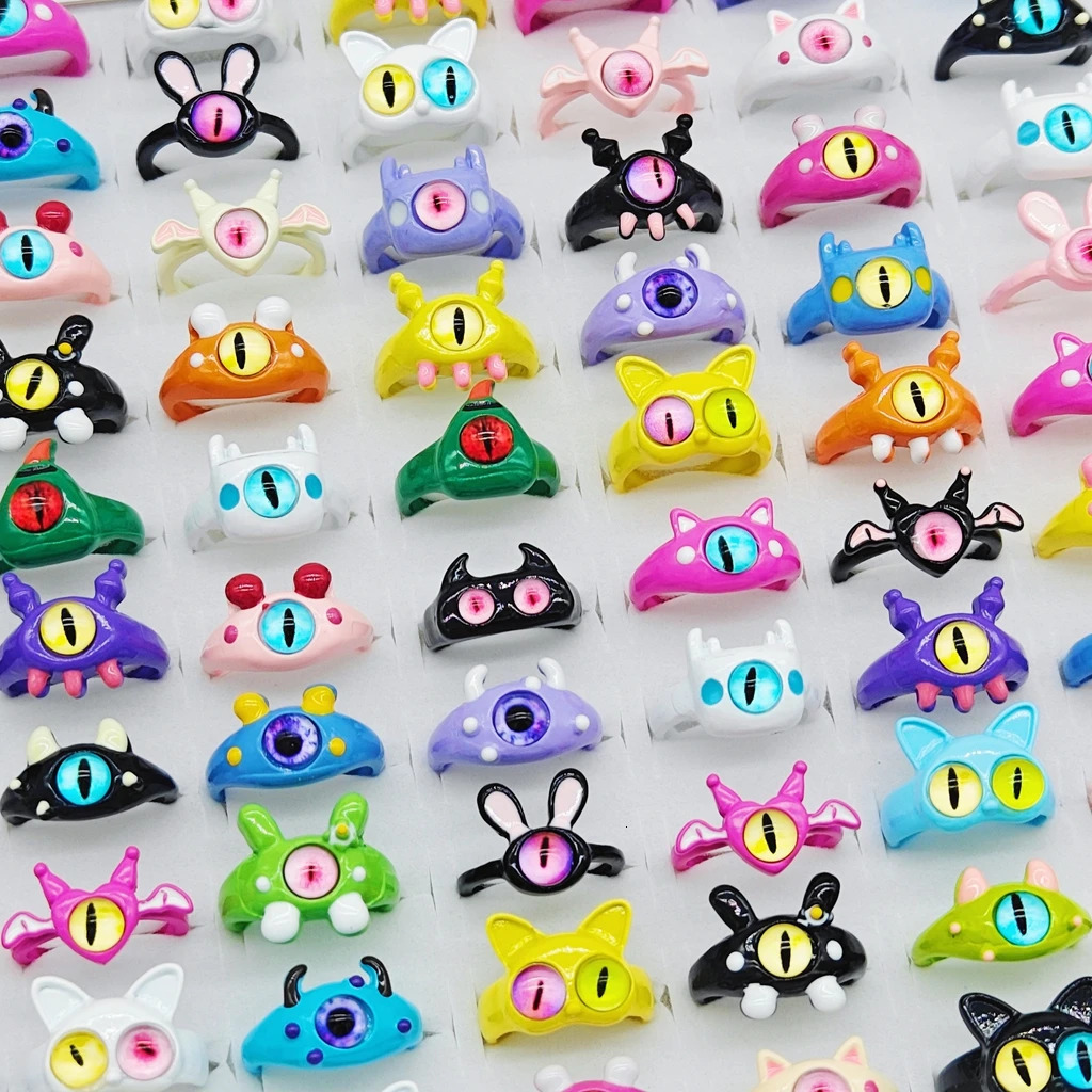 24/36pcs Wholesale Mix Cute Colorful Monster Animal Cartoon Rings Women Children Trendy Sweet Party Gift Finger Jewelry 250304