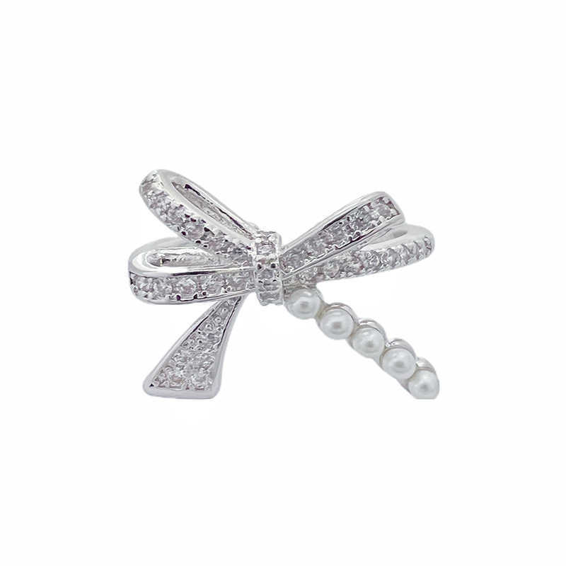 Couple Rings New Hepburn style double-layer butterfly bow pearl layered open ring with full diamond zircon temperament high-end index finger ring H253