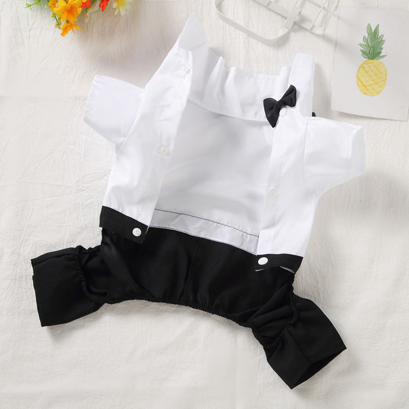 Stylish Dog Tuxedo Suit Prince Wedding Costume White Black Formal Tuxedo with Bowtie Puppy Clothes Dog Jumpsuit for Small Dogs