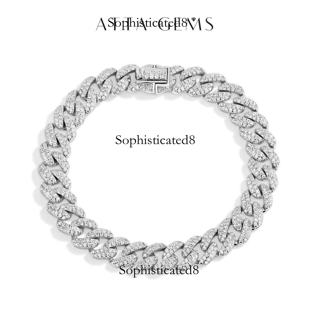 ATTAGEMS DVVS1 Full Moissanite Cuba Chain for Man Women Sterg Sier Gold Plated Hip Hop Tennis Bracelet Fine Jewelry