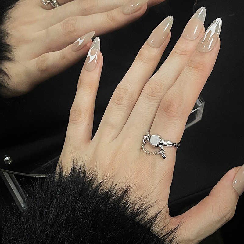 Couple Rings Two piece set of high-end moonstone ring womens opening ring niche design plain ring index finger ring French self-discipline ring H25303