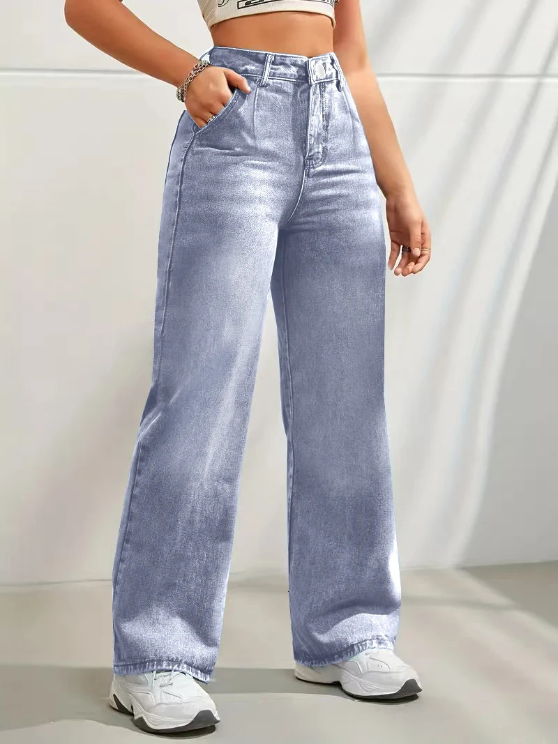 Womens solid color trendy element wide leg jeans 250227