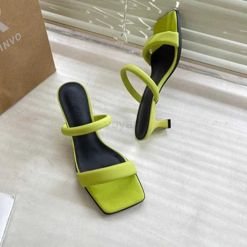Open Toe High Heeled Sandals Wens 2023 Summer New Square Thick Heel Mid-heel Slippers Z250304