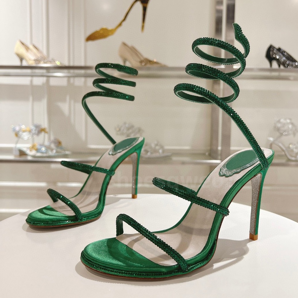 Women Sandals Crystals Embellished rhinestone Heels 9.5cm Top quality Designers Ankle Wraparound women high heeled sandal rhinestone shoes with box bag