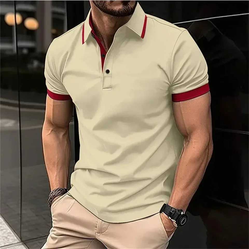 New Men Summer Clothes Short Sleeve Clothing Spell Color Digital Print Polo Shirt Men Business Clothing Golf Wear Street CasualT250225
