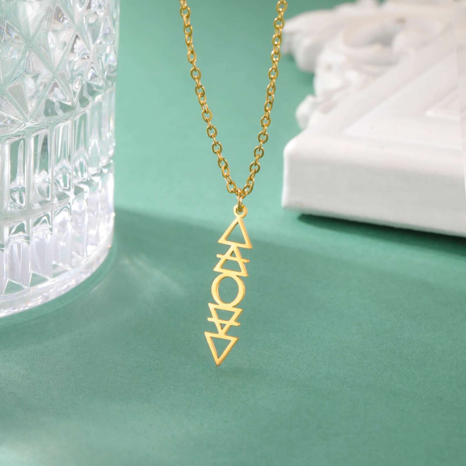 Balanced Four Element Pendant Necklace Earth Gas Fire Water Pill Symbol Retro Protector Stainless Steel Birthday Gift