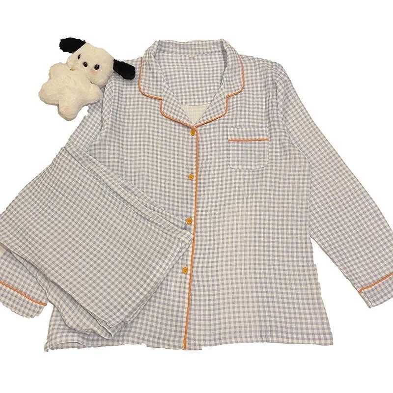 Spring and Autumn New Ladies Pajamas Homewear Set Girlfriends Pajamas Female Ins Plaid Couple Models Simple Pajamas Homewear SetT250305